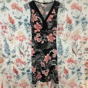 Vintage Black and Pink Sleeveless V-Neck Sheath Dress